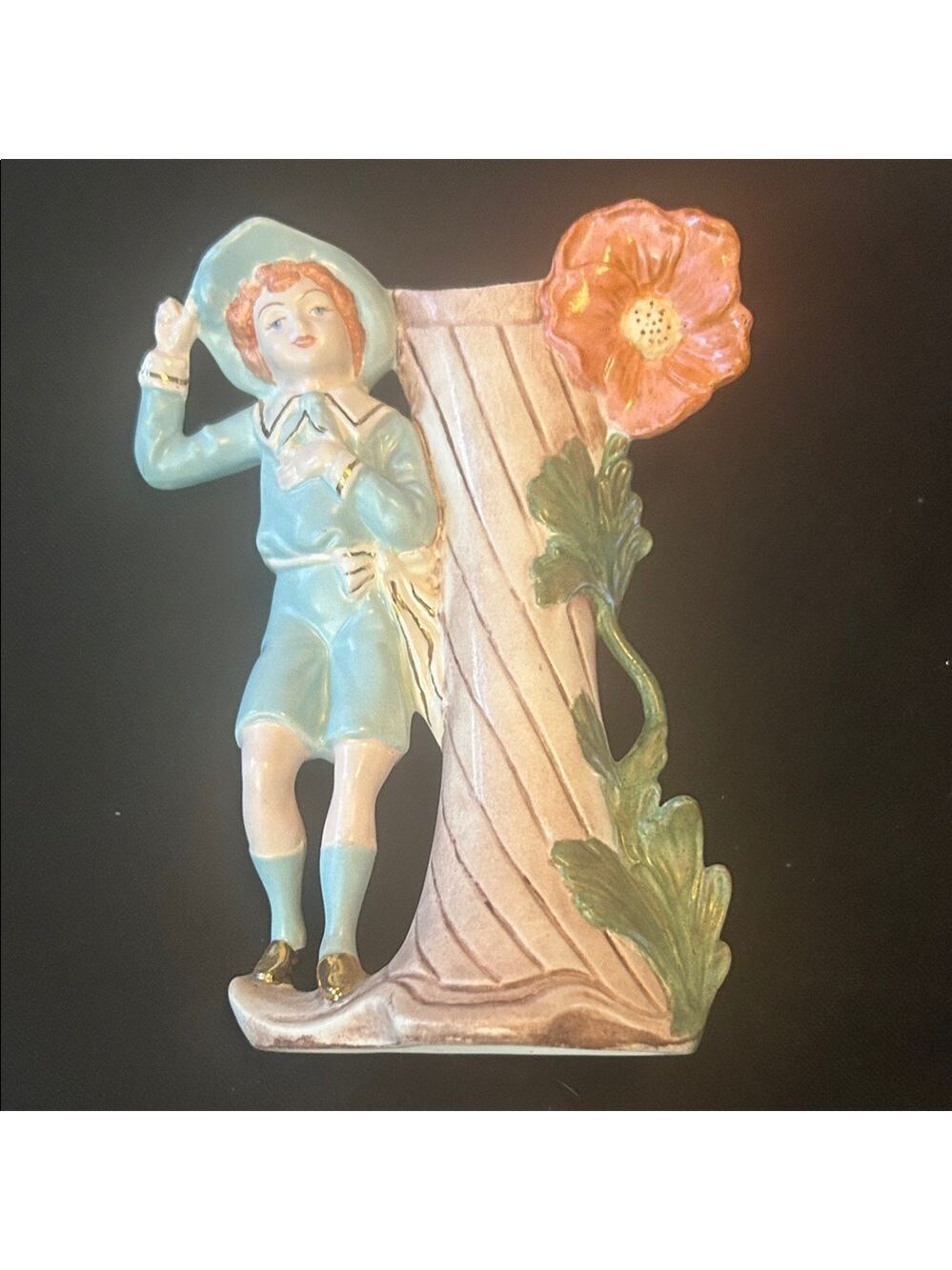 Mid-century Mod Bud Vase, Colonial Boy & Poppy Gold Century Mod